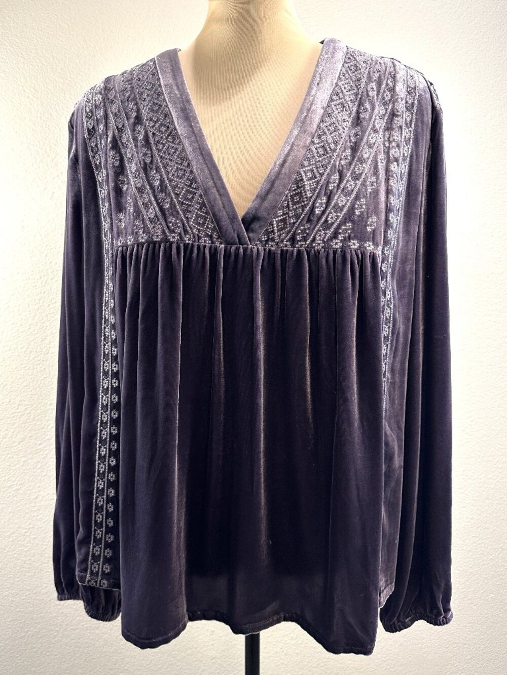 Garnet Hill Embroidered Velvet Top